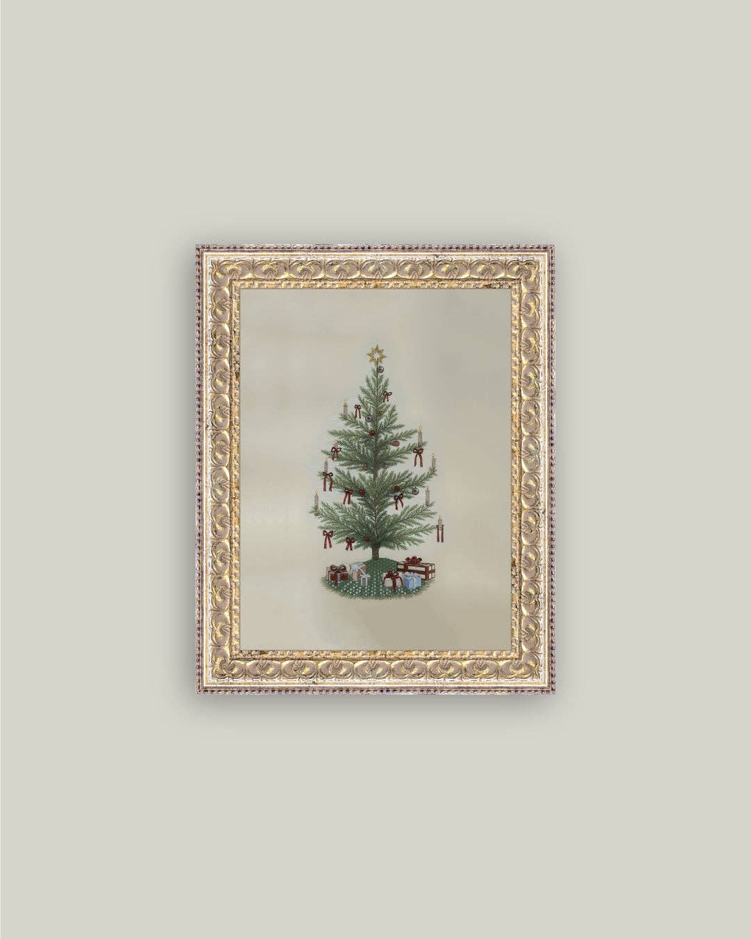 Petal Lane Home - Vintage Tree with Bows Framed Antique Art: 5x7