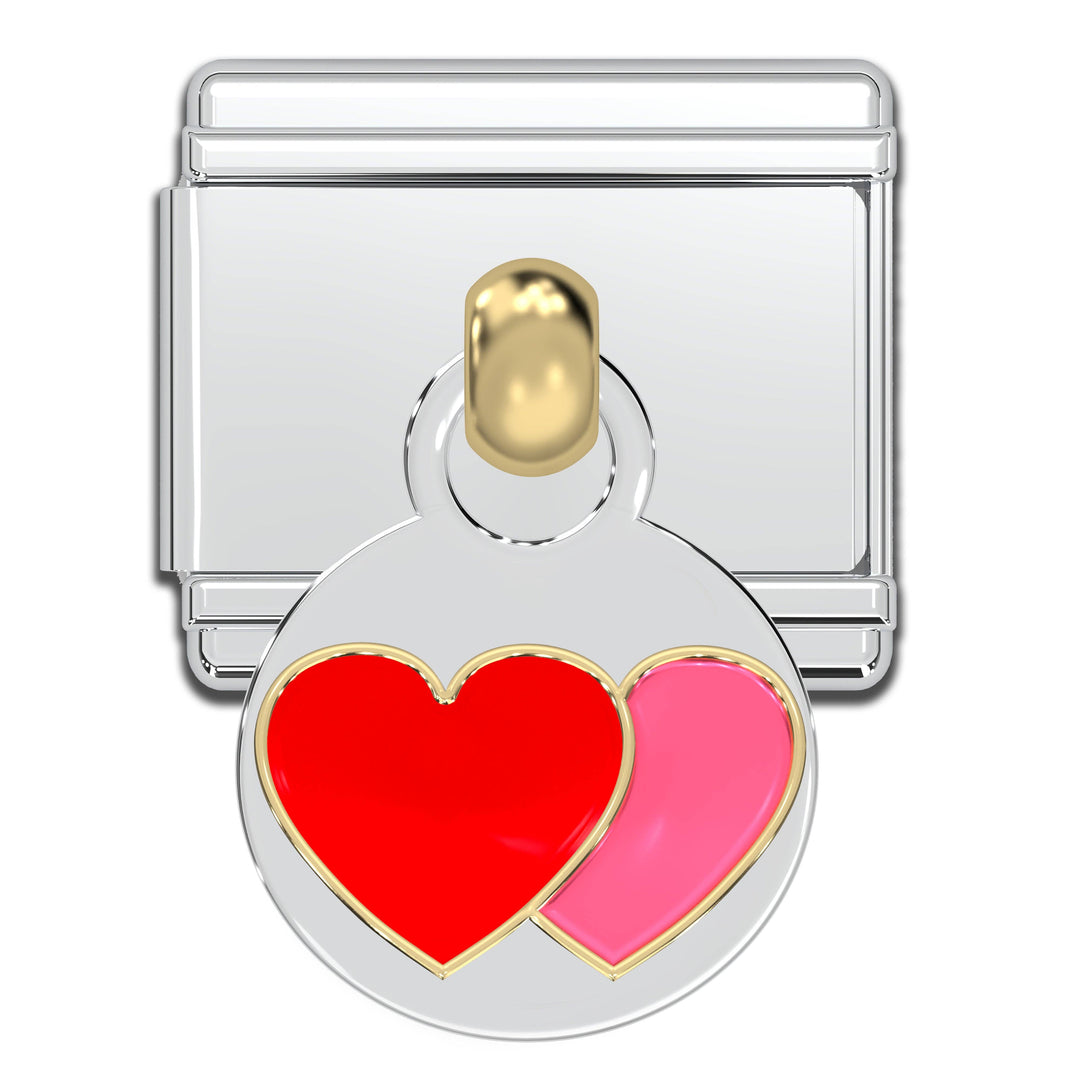 Natalia - Italian Bracelet Dangle Charm - Red & Pink Hearts 9mm Links