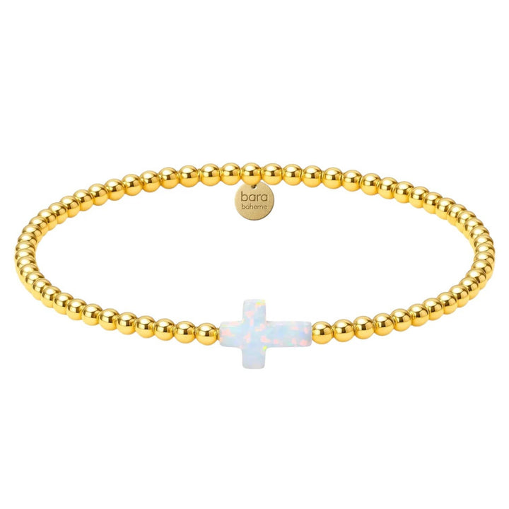 bara boheme - Cross | Beaded Opal Bracelet: Mint / Gold Filled / Stretchy 6.5"