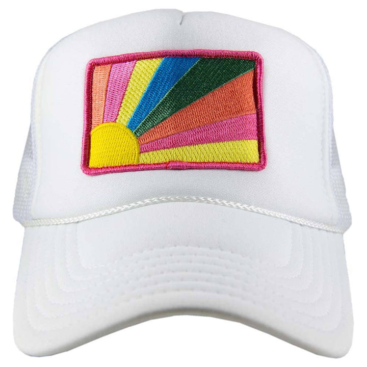 Katydid - Bursting Sunshine Patch Foam Trucker Hat: White