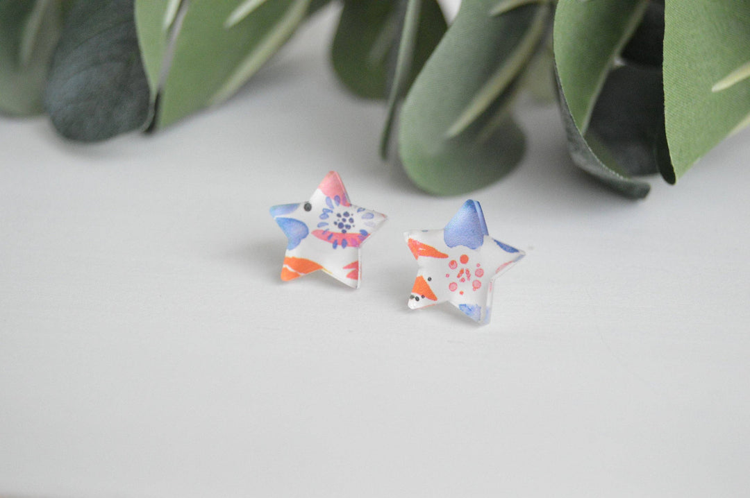 The Adorned Fox - Patriotic Watercolor Floral Stud Earrings