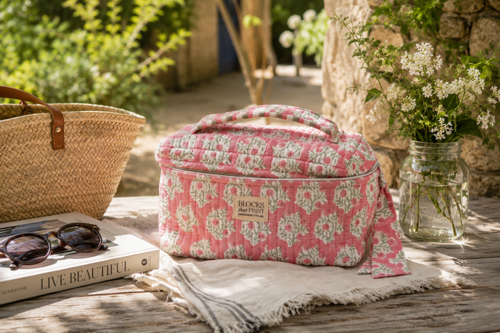 Blocks that Print - Bougainvillea Pink Vanity Bag