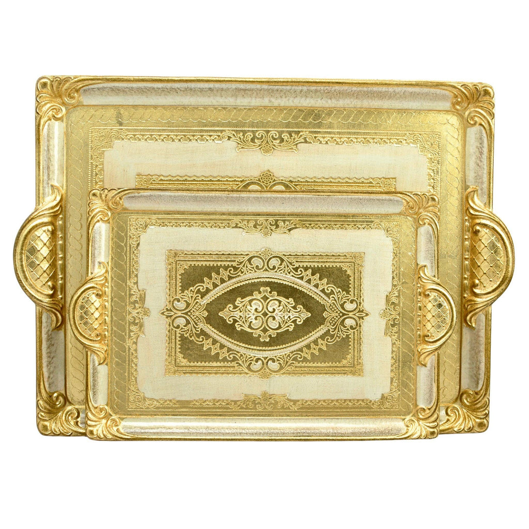 Florentine Carved Rectangle Tray with Handles, M or L, Made in Italy: Black / Medium