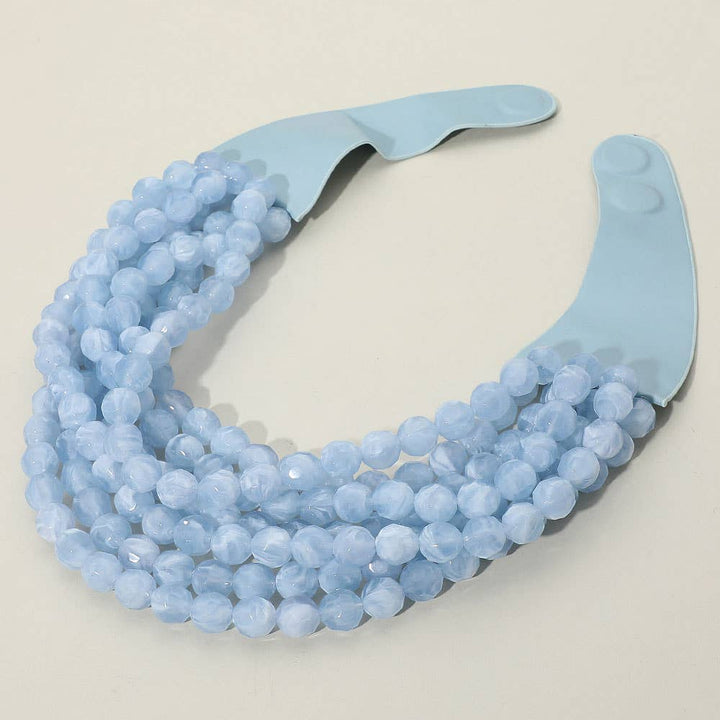 Sensibling Corp. - Marbled Faceted Ball Beaded Multi Layered Faux Leather Magnetic Necklace: Navy