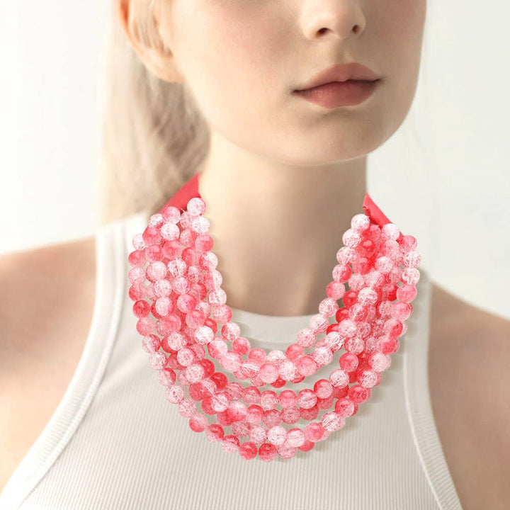 Sensibling Corp. - Chunky Acrylic Bead Layered Faux Leather Magnetic Necklace: Coral