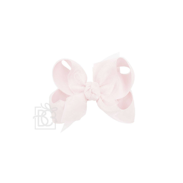Beyond Creations, LLC - LAYERED ORGANZA/GROSGRAIN BOW ON CLIP: 4.5" Large - 1.5" Ribbons on Alligator Clip / WHITE