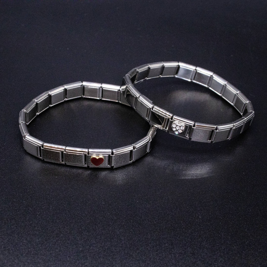Natalia - Italian Charm Bracelet Charms - Rhinestone Heart Links: Red