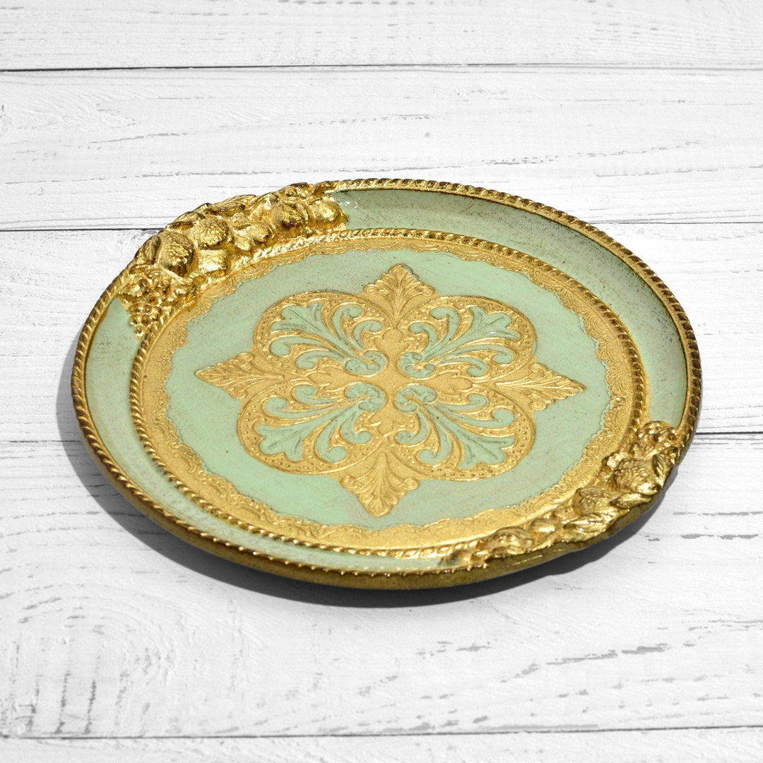 Florentine Carved Wood Small Circle Lemon Tray: Basil Green