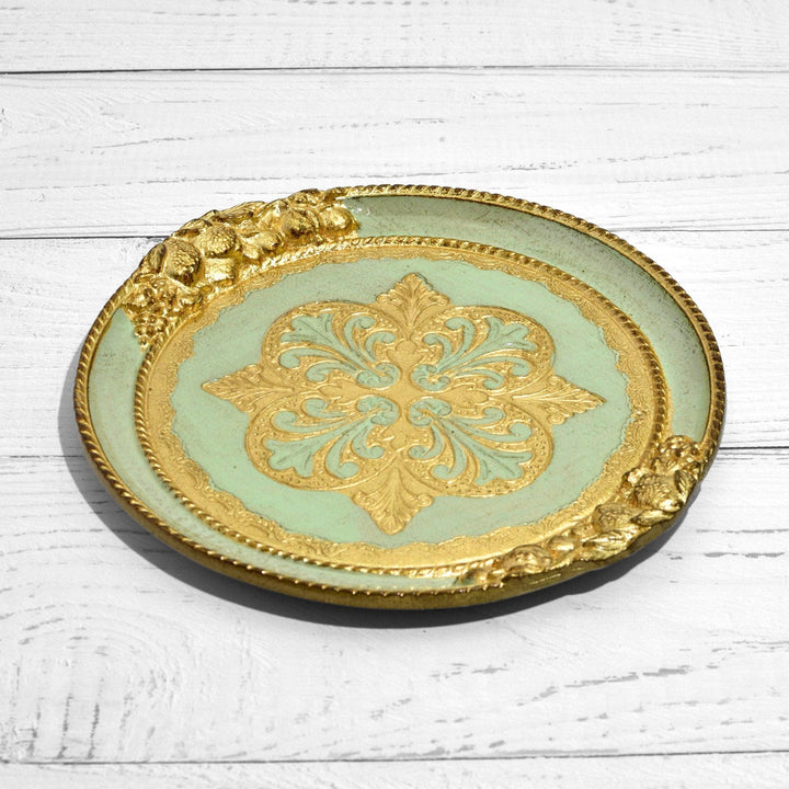 Florentine Carved Wood Small Circle Lemon Tray: Basil Green