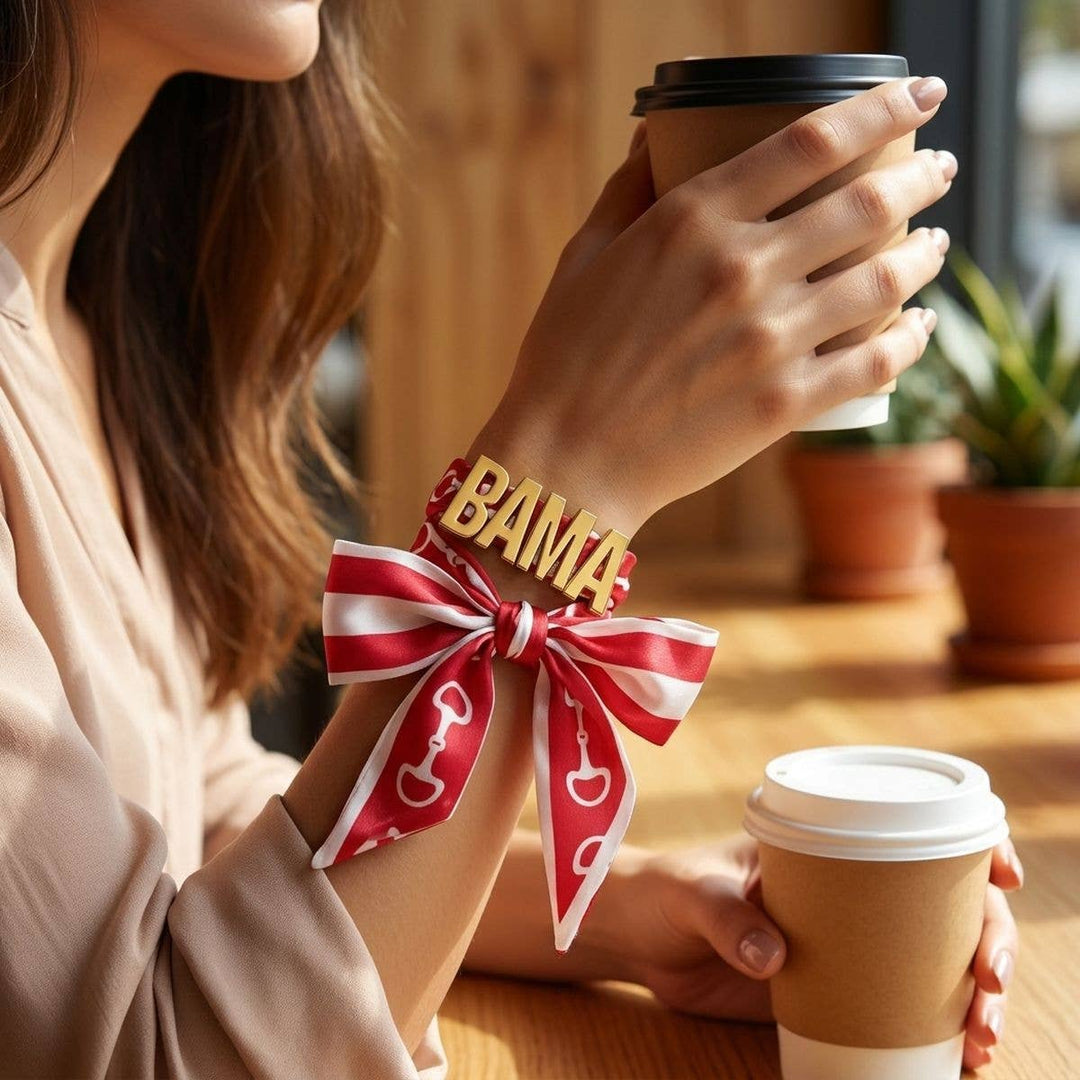 PinktownUSA - BAMA Gold Letter Charm Burgundy Scarf Bracelet: Burgundy / Gold / 50 x 4 inches