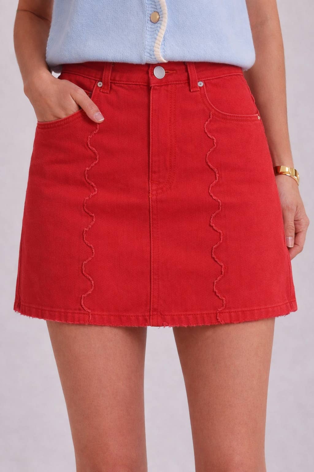 BON - GAME DAY SCALLOP EDGE SEAMED COLOR DENIM MINI SKIRT: ORANGE / S-M-L(2-2-2)