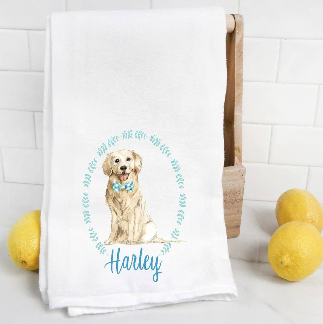 The Preppy Pineapple Home - Custom Golden Retriever  Flour Sack Towel, Tea Towel, Dog Mo: No Accessory / Wingback Chair