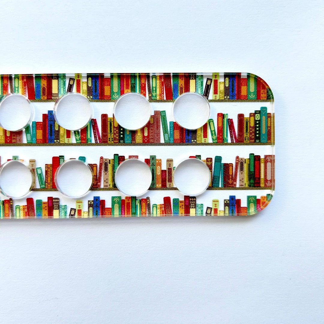 Snarky Crafter Designs - Books on a Bookshelf Embroidery Floss Organizer for 20 Colors | Reader's Transparent Thread Holder: Peacock Feathers