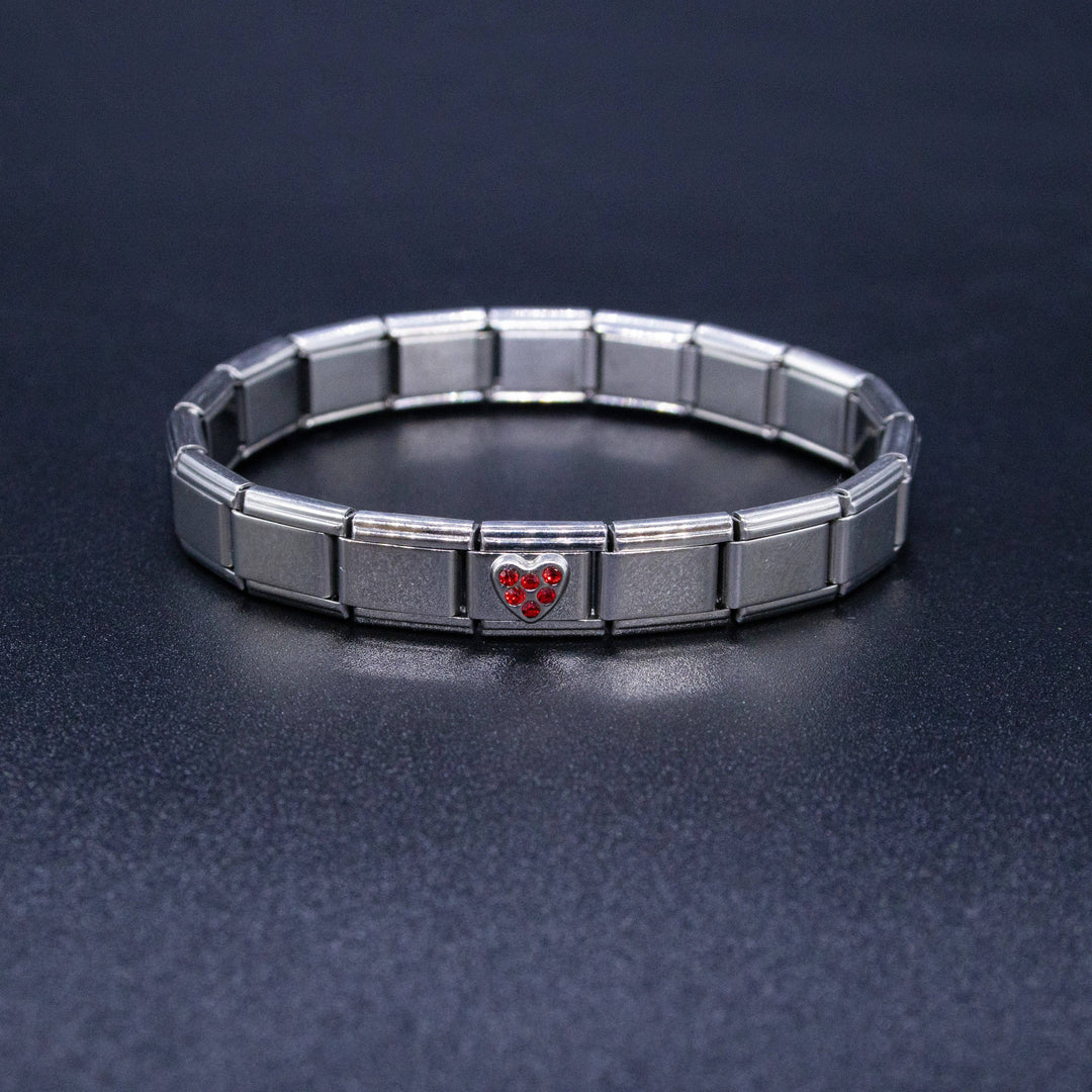 Natalia - Italian Charm Bracelet Charms - Rhinestone Heart Links: Red