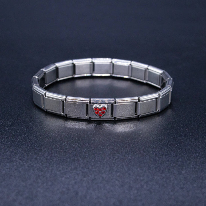 Natalia - Italian Charm Bracelet Charms - Rhinestone Heart Links: Red