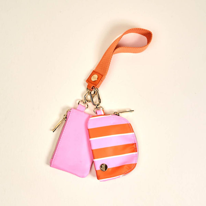 The Darling Effect - Dynamic Duo Pouch Wristlet–Sicily Stripes Pink