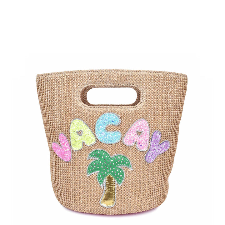 OMG Accessories - 'Vacay' Patched Straw Top-Handle Mini Tote Bag