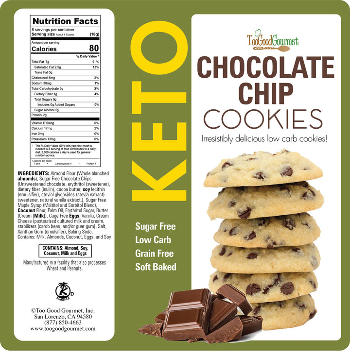 Too Good Gourmet - Keto Cookies (5oz) - Box 12 Count: Chocolate Chip Cream Cheese