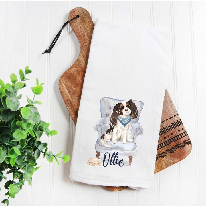 The Preppy Pineapple Home - Custom King Charles Spaniel Dog Towel: No Accessory / Wingback Chair