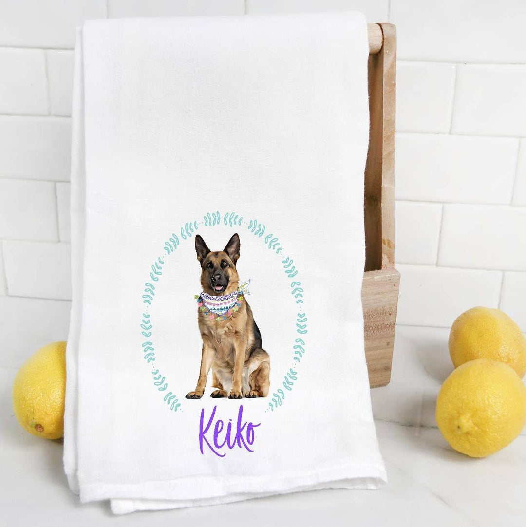 The Preppy Pineapple Home - Custom German Shepherd Tea Towel, Personalized Gift, Bow Tie: No Accessory / Wingback Chair