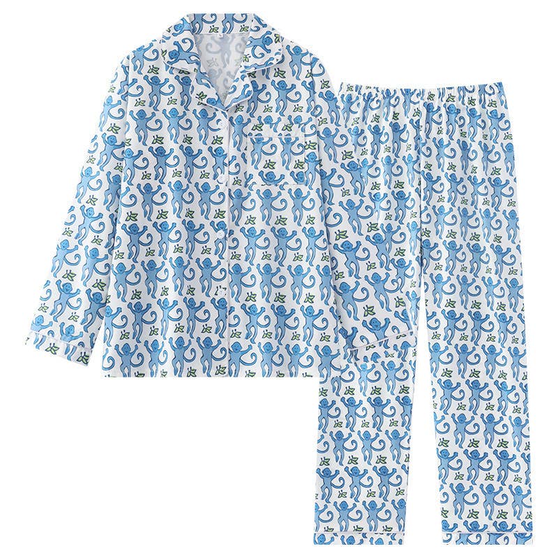 Rosa Clothing - Cute Comfy Monkey Print Long Sleeve Pajama Set: Red