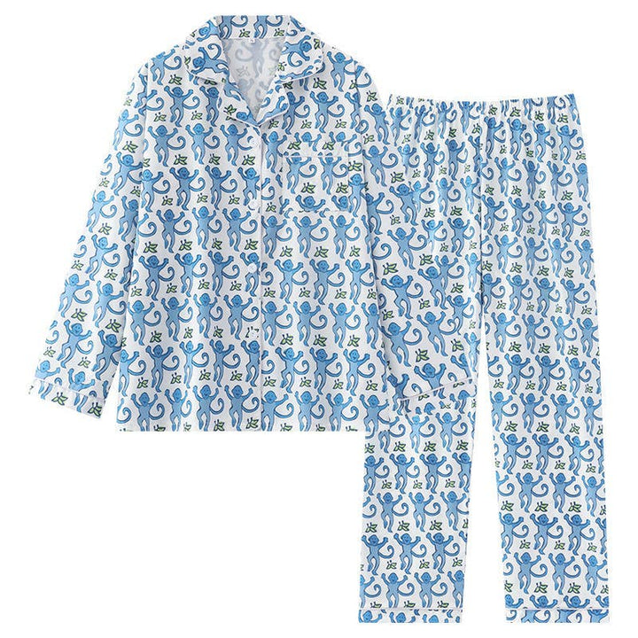 Rosa Clothing - Cute Comfy Monkey Print Long Sleeve Pajama Set: Red