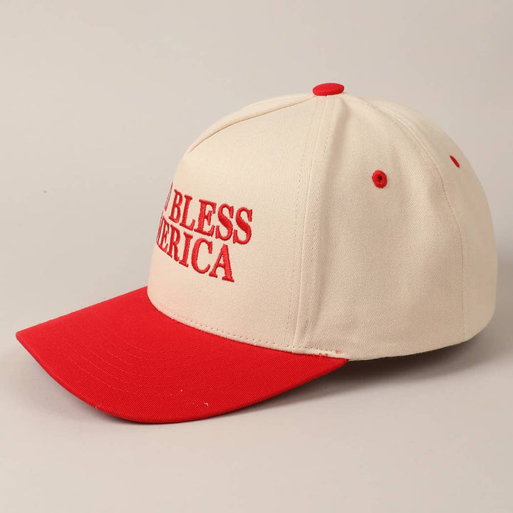 Fashion City - God Bless America Embroidered Two-Tone Canvas Cap: RED/NAVY / ONE SIZE