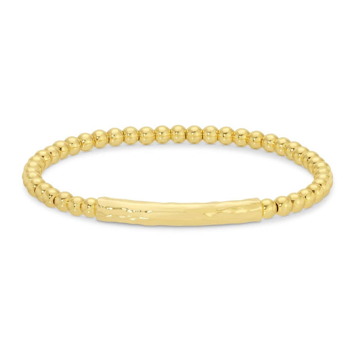Splendid Iris - Beaded Bracelet with Lightly Textured Bar: Gold
