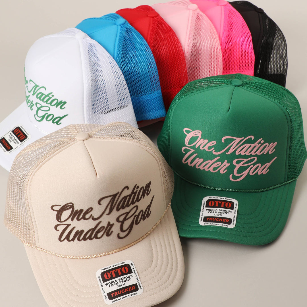 Fashion City - One Nation Under God Mesh Back Foam Trucker Hat: NEON PINK / One Size