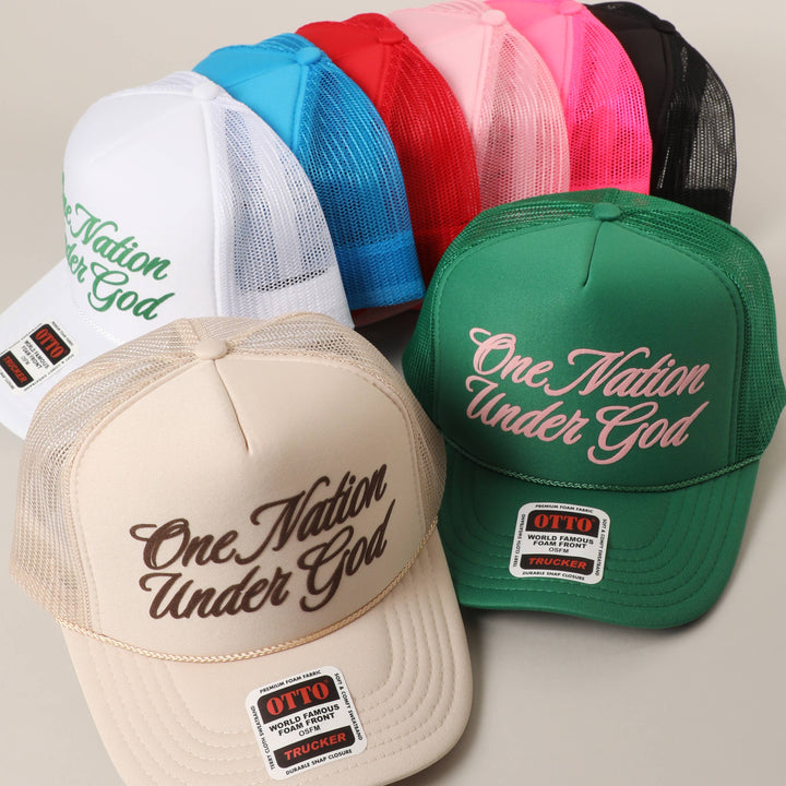 Fashion City - One Nation Under God Mesh Back Foam Trucker Hat: NEON PINK / One Size