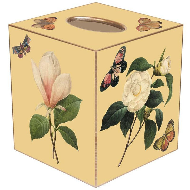 Marye-Kelley - Butter Magnolia & Peony Tissue Box Cover: Paper Mache