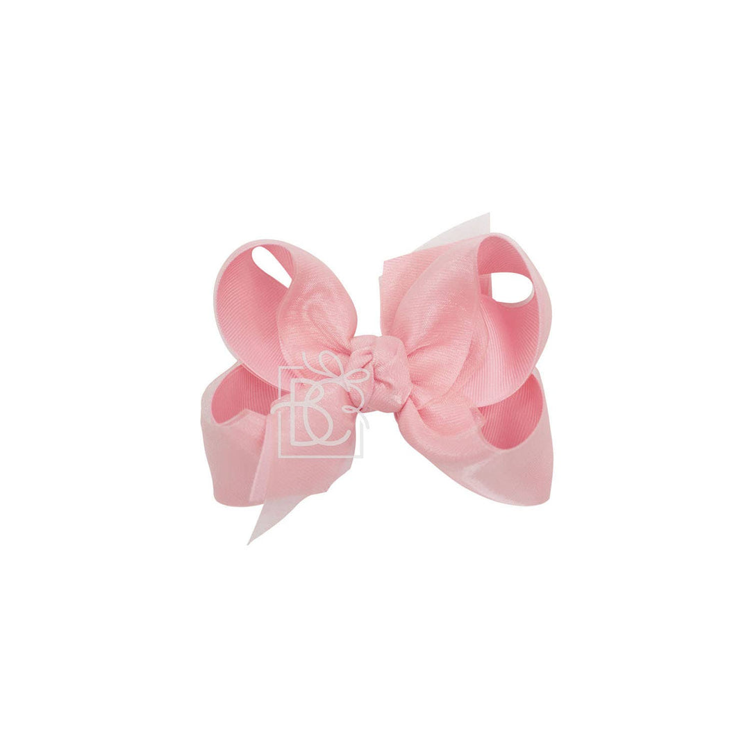 Beyond Creations, LLC - LAYERED ORGANZA/GROSGRAIN BOW ON CLIP: 4.5" Large - 1.5" Ribbons on Alligator Clip / PEONY