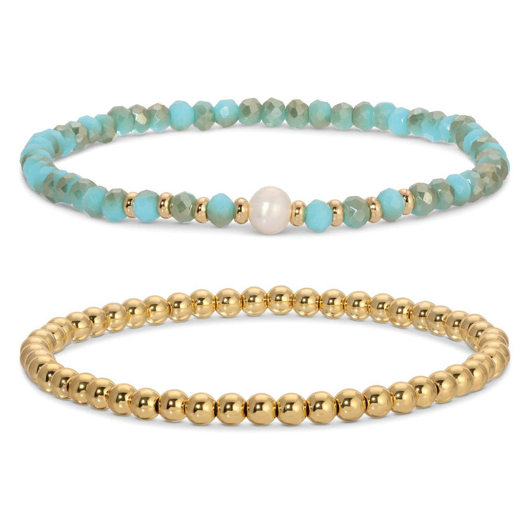Splendid Iris - Beaded Duo Pearl Bracelet Set: Pink