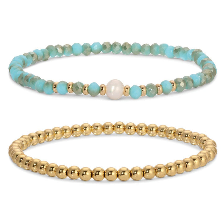 Splendid Iris - Beaded Duo Pearl Bracelet Set: Pink