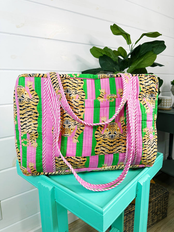 Folklore Couture - Quilted Duffle Bag | Weekender Travel Overnight Bag | Tigers