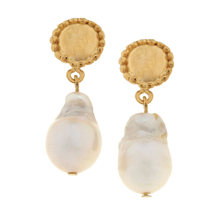 Susan Shaw - Genuine Large Baroque Freshwater Pearl Earrings
