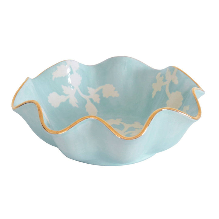 Lo Home by Lauren Haskell Designs - Chinoiserie Dreams Scalloped Bowls with 22K Gold Accent: French Blue / Large