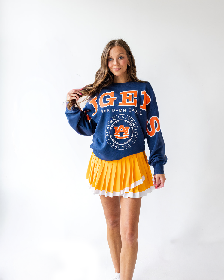 Gameday Social Apparel Co.® - Auburn Philly Split Lantern Sleeve Crew: NAVY / M/L