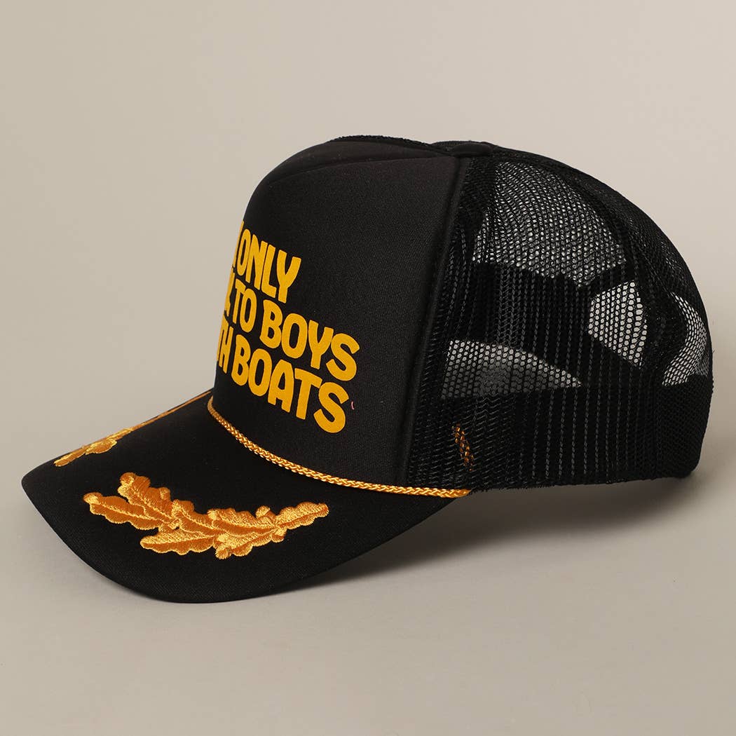 Fashion City - I Only Talk To Boys With Boats Text Mesh Back Cap: NEON ORANGE / ONE SIZE