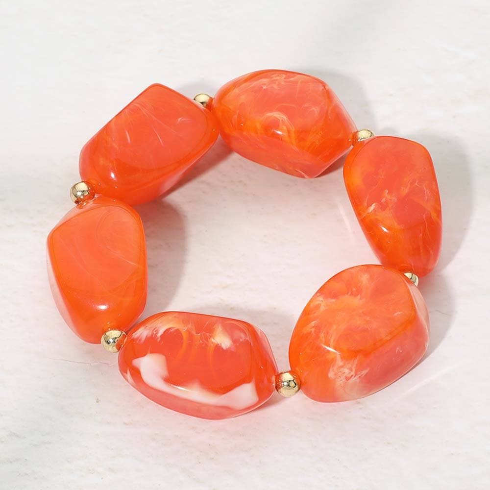 Sensibling Corp. - Chunky Resin Pebble Beaded Bracelet: Red