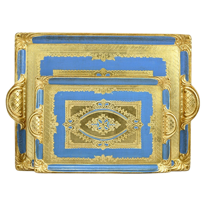 Florentine Carved Rectangle Tray with Handles, M or L, Made in Italy: Black / Medium