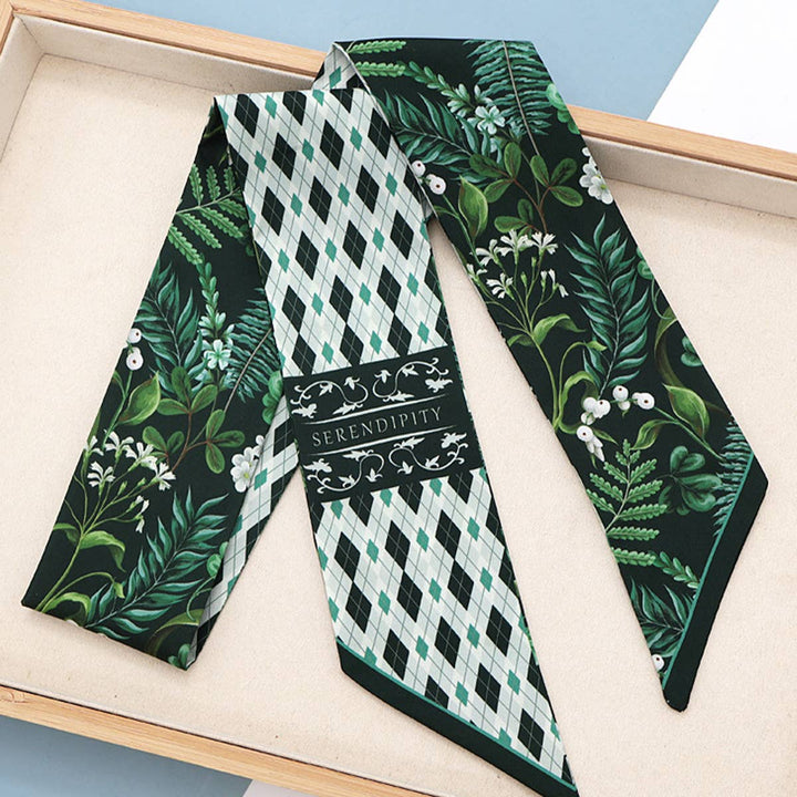 ACCITY - Fruit Print Twilly Scarf – Hair Tie & Bag Ribbon_CWASC0431: Brown / (OS) 10