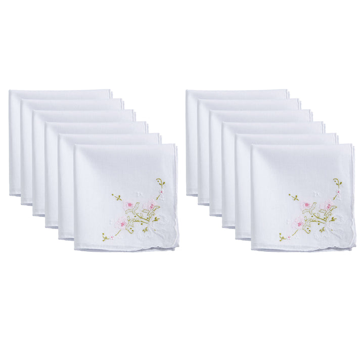 Saro Lifestyle - Delicate Floral Embroidery Handkerchief: White/Pink / 13"