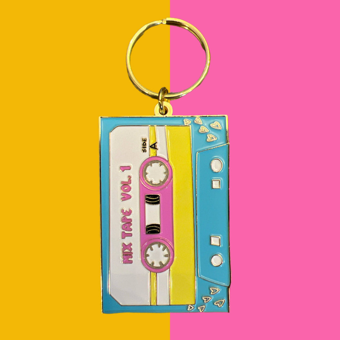 R is for Robo - Cassette Tape Gold Keychain Retro Nostolgia Gifts for Women