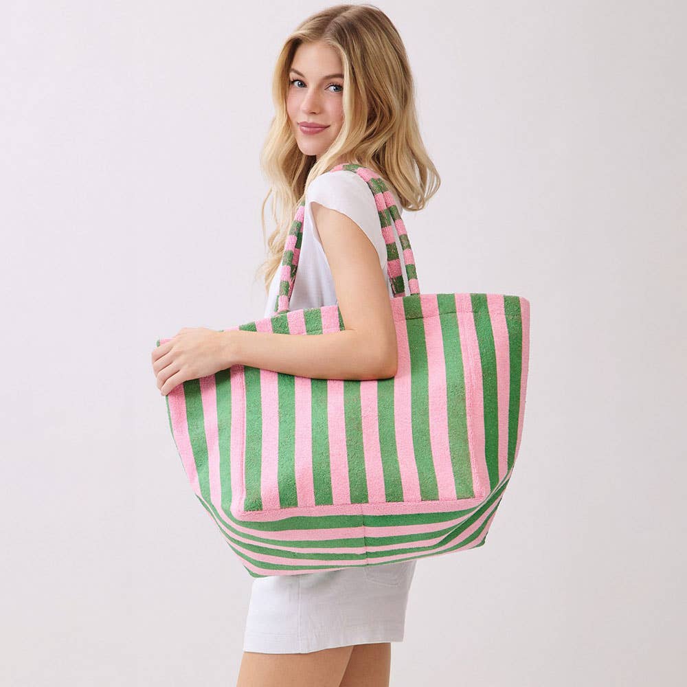 Sensibling Corp. - Striped Terry Tote Bag: Pink&Green