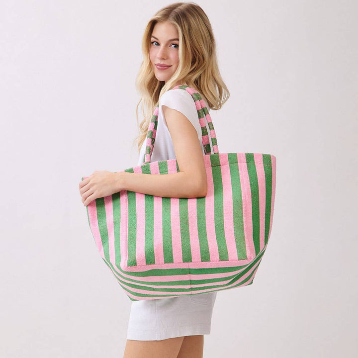 Sensibling Corp. - Striped Terry Tote Bag: Pink&Green