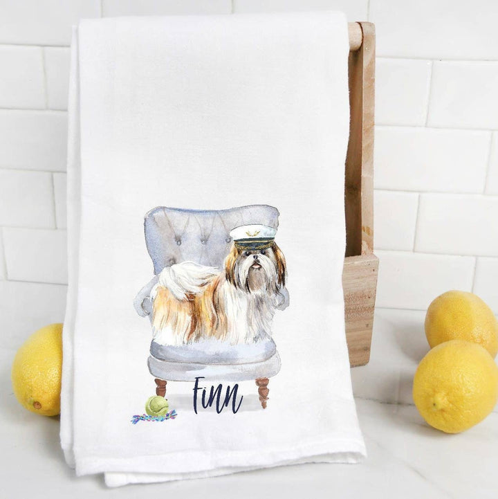 The Preppy Pineapple Home - Shih Tzu & Lhasa Apso Tea Towel: No Accessory / Palm Chair