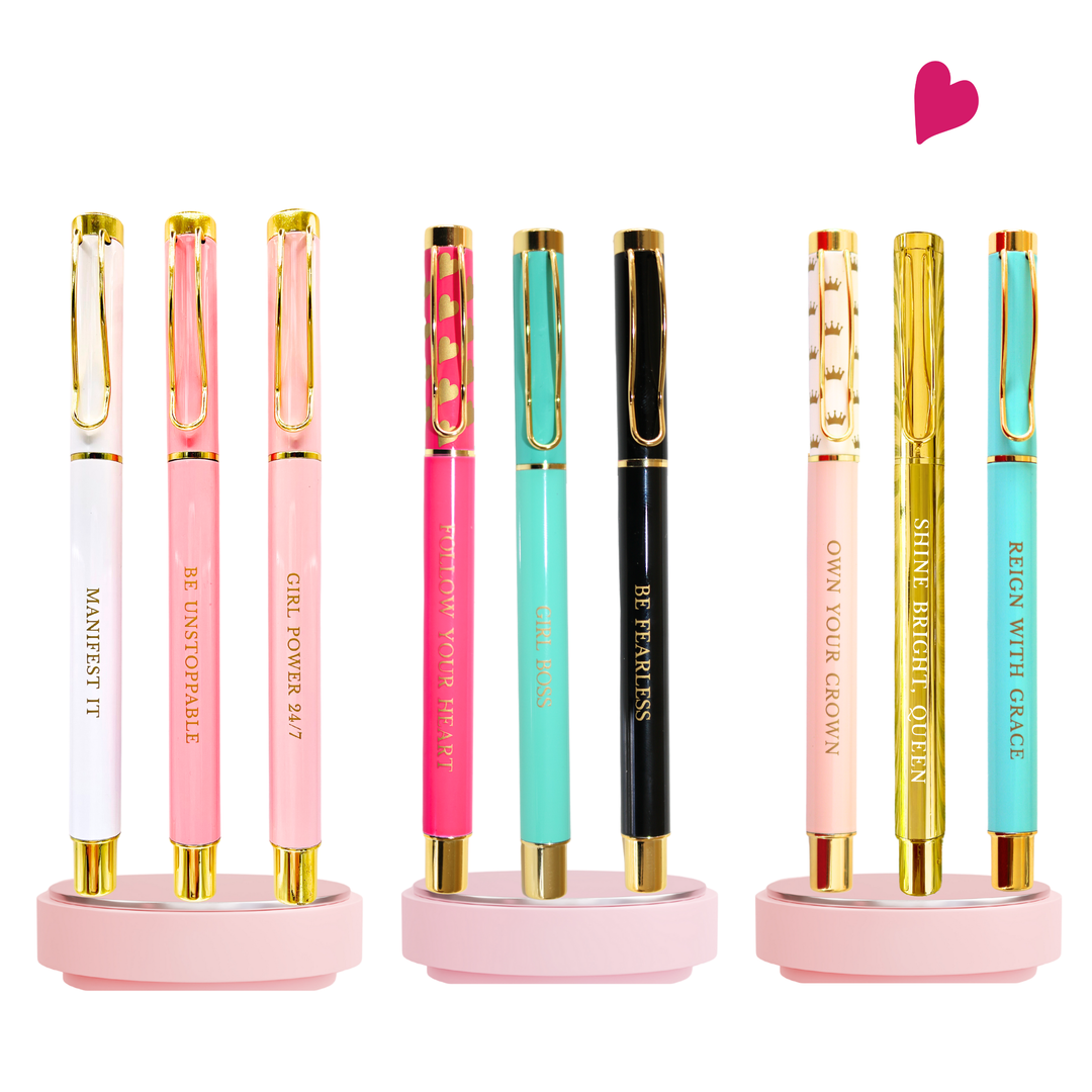 Girl Power 24/7 - Queen’s Heart Inspirational Metal Pen Set of 3
