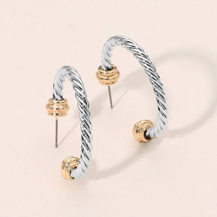 Sensibling Corp. - Two Tone Metal Rope Hoop Earrings: Silver Gold