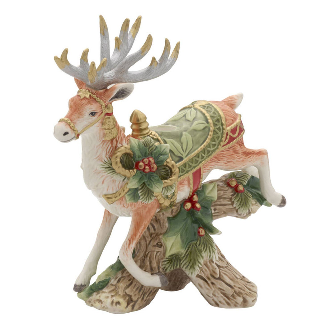 Fitz and Floyd® Mikasa® Pfaltzgraff® - Fitz & Floyd Holiday Hme Green Deer CndleHolder Gift Box Pkg: Green / Earthenware / Holiday